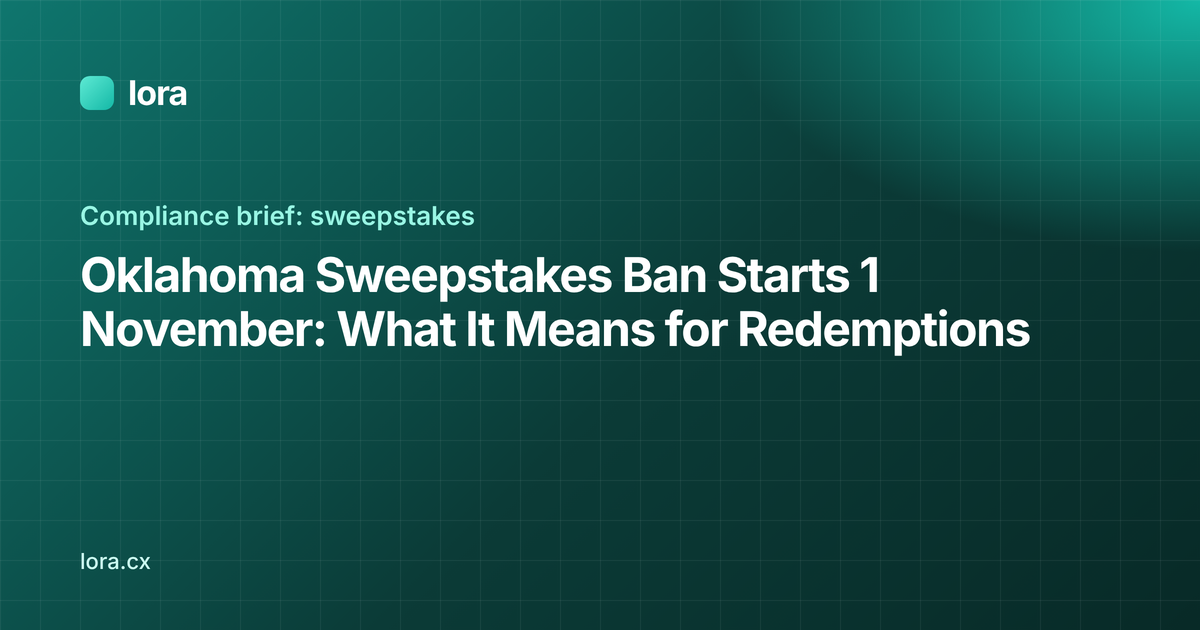 Oklahoma Sweepstakes Ban Starts 1 November: What It Means for Redemptions (Lora)